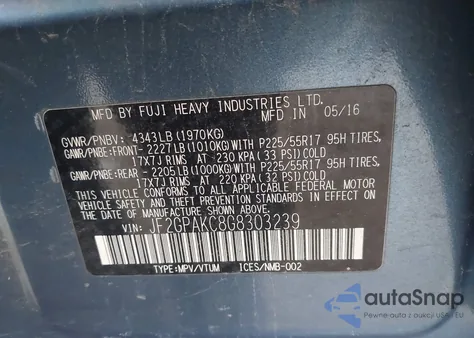 2016 Subaru Crosstrek 2.0I Limited from USA, damaged, VIN JF2GPAKC8G8303239